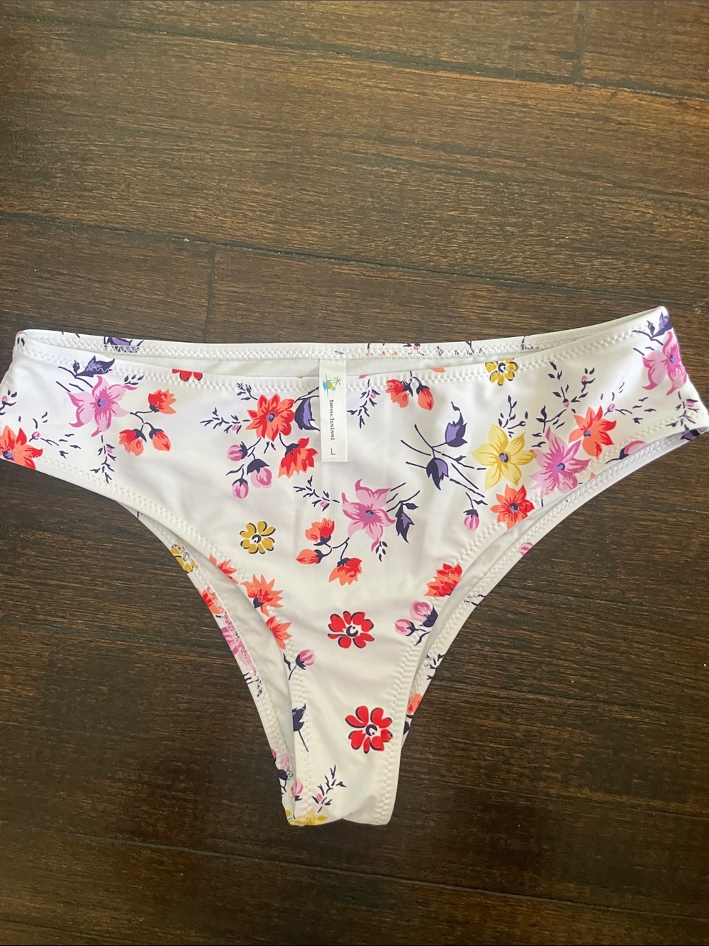 White Floral Bikini Bottoms with Pink, Red and Yellow Blossoms